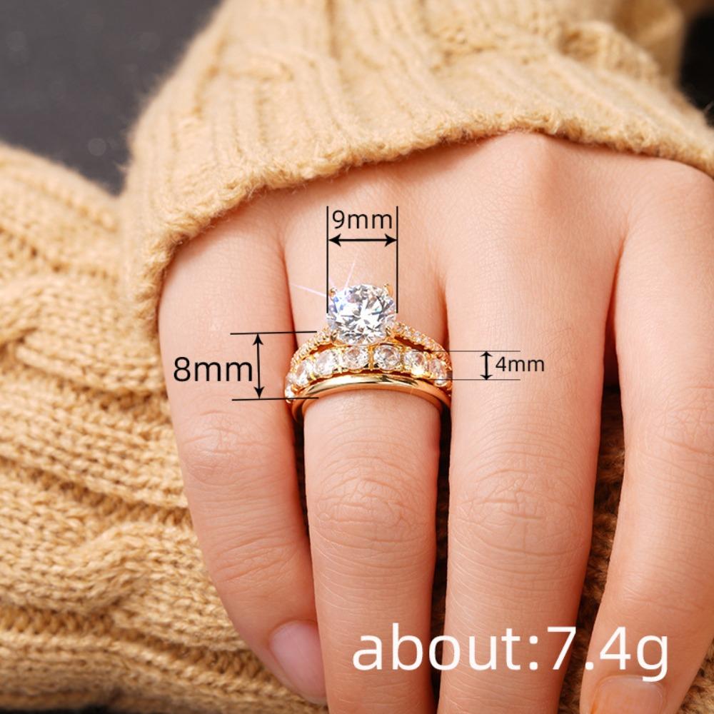 3pcs Set Luxury Temperament Five-claw Inlaid Crystal Zircon Ring for Women Bride Wedding Fashion Charm Jewelry Sets Accessories