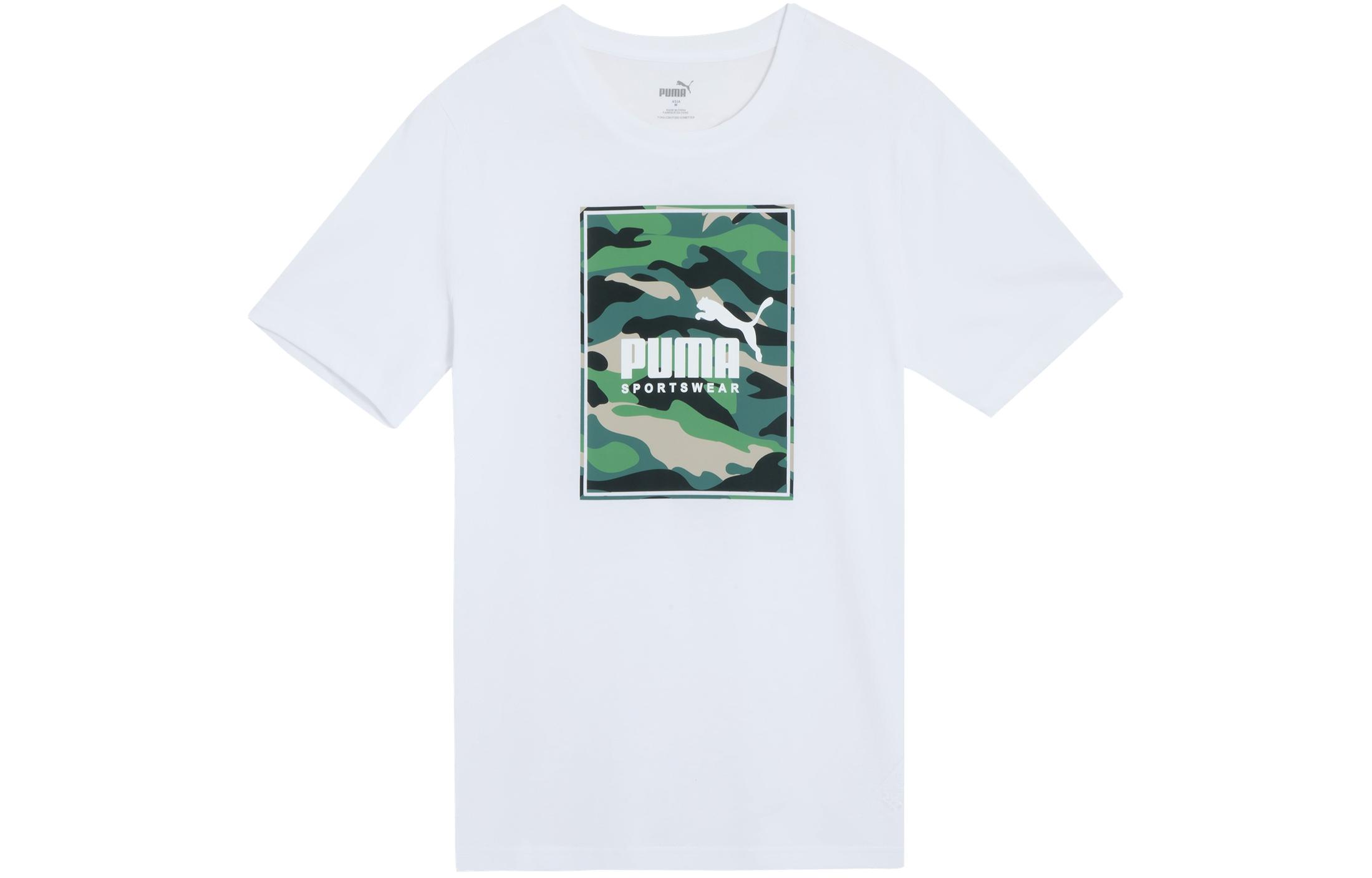 PUMA BOX LOGO T Shirts Men s White Crew Neck Moderate Straight Fit 683438-02 M