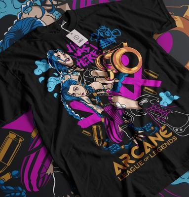 Jinx Arcane T-Shirt Japanischer Anime Cartoon Jinx Arcane Grafik T-Shirt Alle Größen