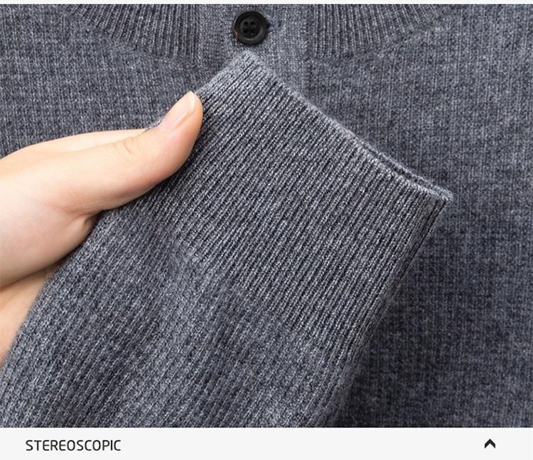 Men's Luxury 100% Cashmere Pullover - Skin-Friendly, Warm Base Layer with Button Collar for All Ages