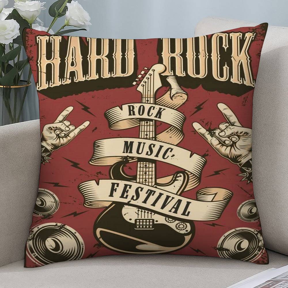 Vintage Rock Music Pillow Case Short Plush Double-sided Print Square Throw Pillow Covers Sofa Home Cushion Decor