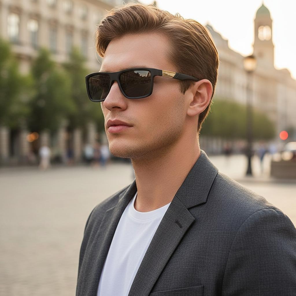 Textured Square Sunglasses Metal Edging Design Simple Frame Shape Face Shape Friendly Daily Versatile Sunscreen Sunglasses 3010