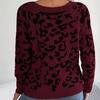 Vintage Leopard Color Cardigan Knitwear Long Sleeve Loose Sweater O Neck Top for Autumn Winter