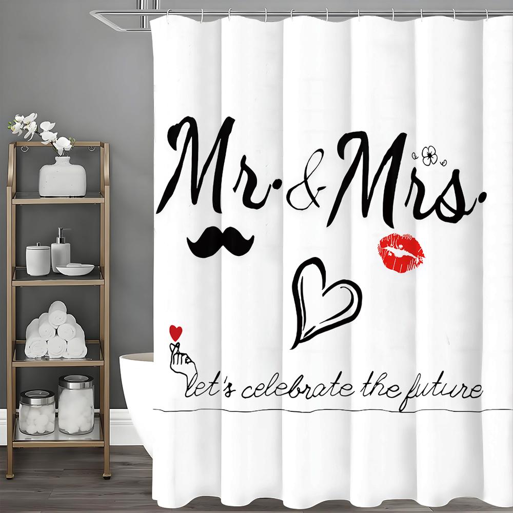 

Mother s Day Love Lipstick Mustache Shower Curtain, Bathroom Decorative Shower Curtain, Waterproof Shower Curtain with Hooks 90*180cm