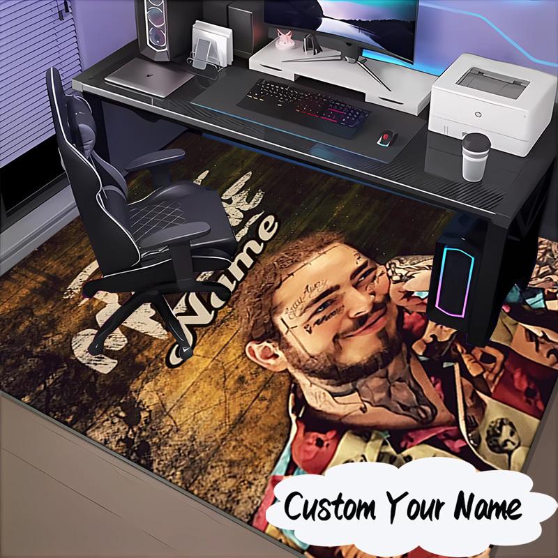 Custom Name Post Malone Artwork Rug for Living Room, Game Rooms, Office, Bedroom, Floor Mat Playful Design, Fan Gifts Christmas Decor