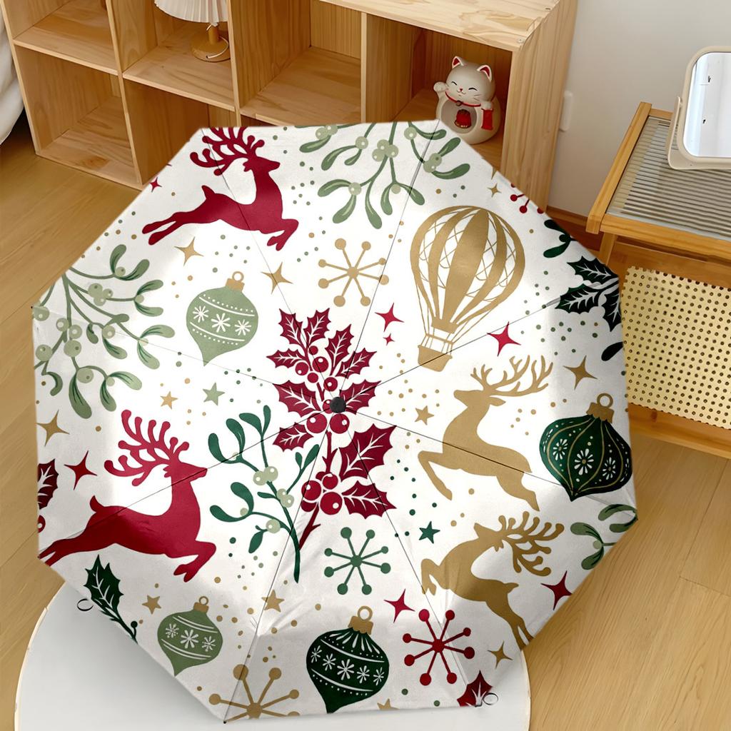 Rabbit And Floral Garden Illustration Portable Automatic Umbrella With 8 Rib Durable Plastic Iron For Outdoor Daily Use Stylish Accessory Birthday