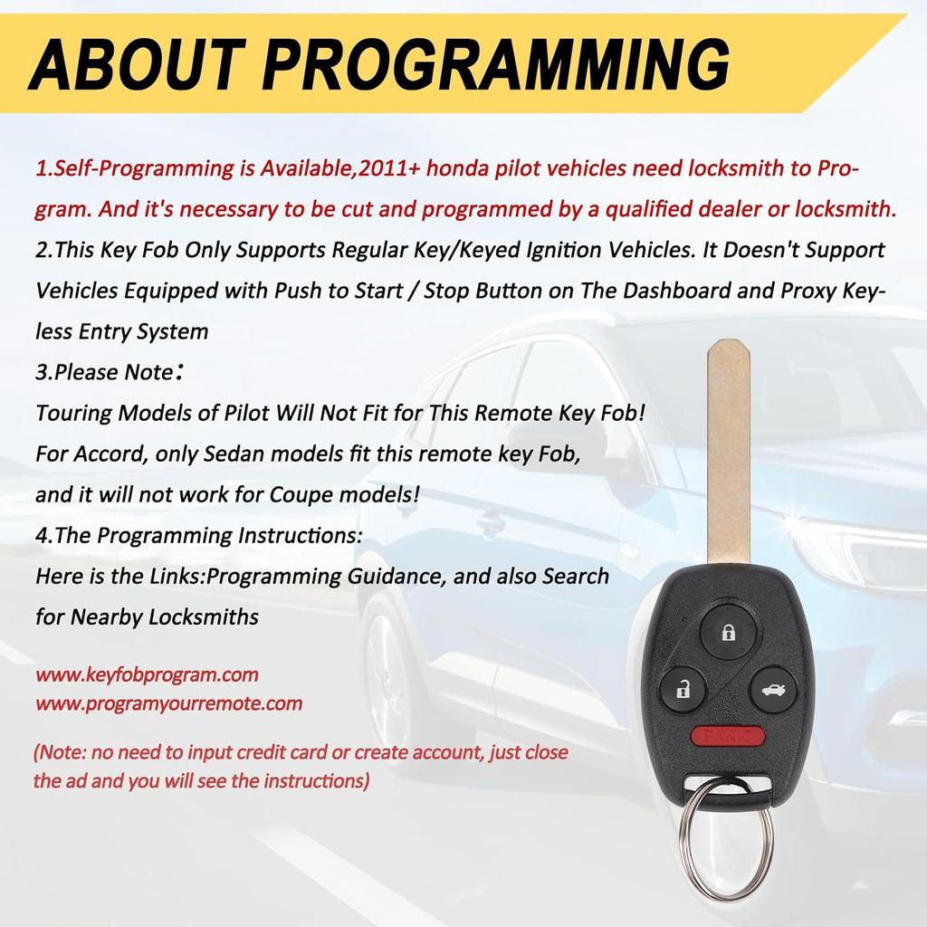 Key Fob Replacement for 2003-2007 Honda Accord Car Keyless Entry Remote Control,OUCG8D-380H-A 35111-SHJ-305,4 Buttons, 2Pcs