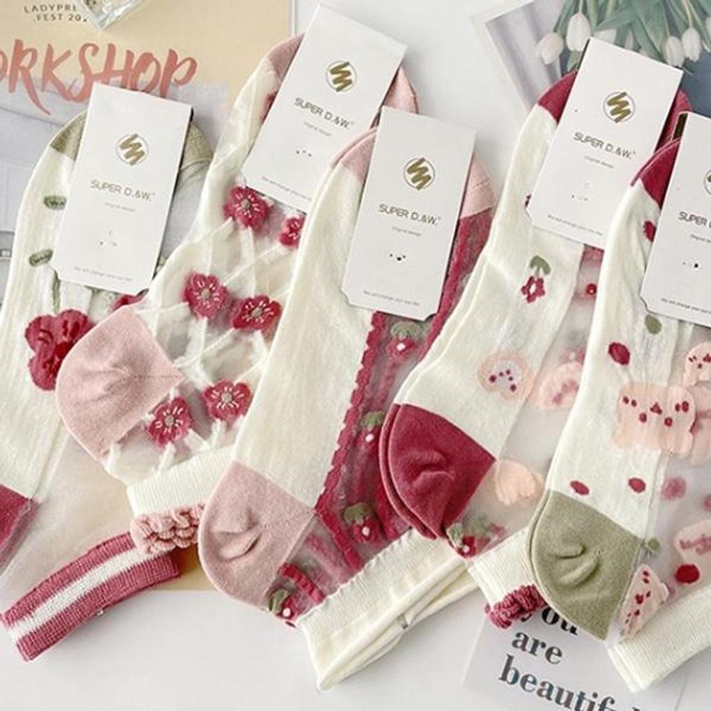 Women's Romantic Rose See-Through Socks 5-Pack