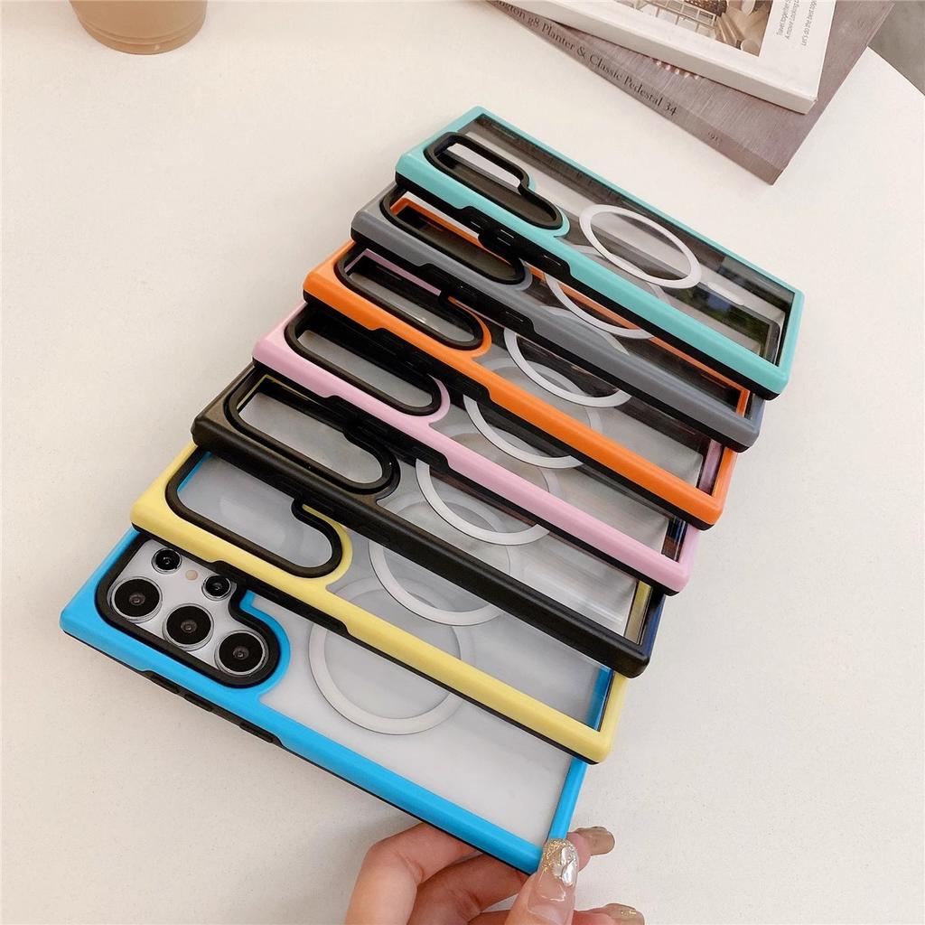 Applicable to Samsung S25Ultra contrasting color Macaron magnetic mobile phone case all-inclusive S24Plus anti-drop protective case S24