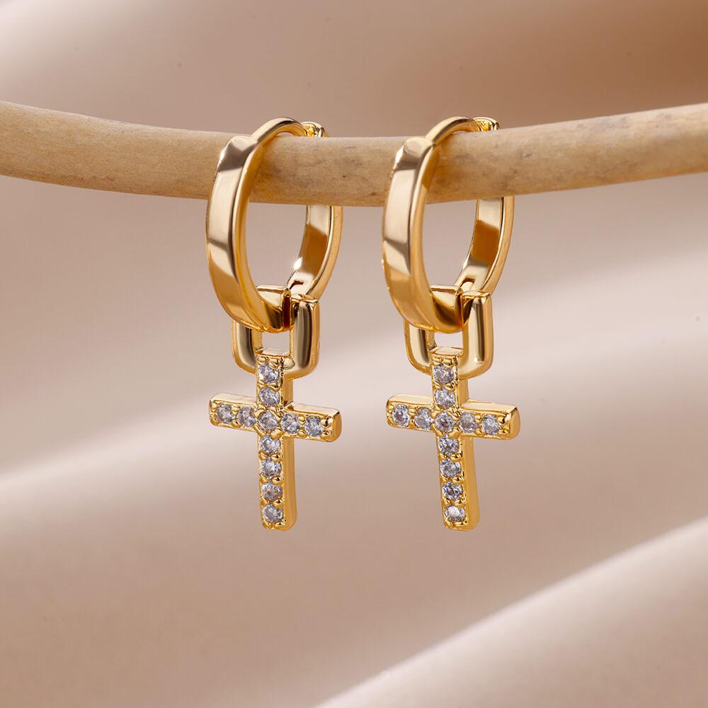 Stainless Steel Zircon Cross Dangle Earrings For Women Girls Cross Earring  Trending Couple Wedding Aesthetic Jewelry  Gifts