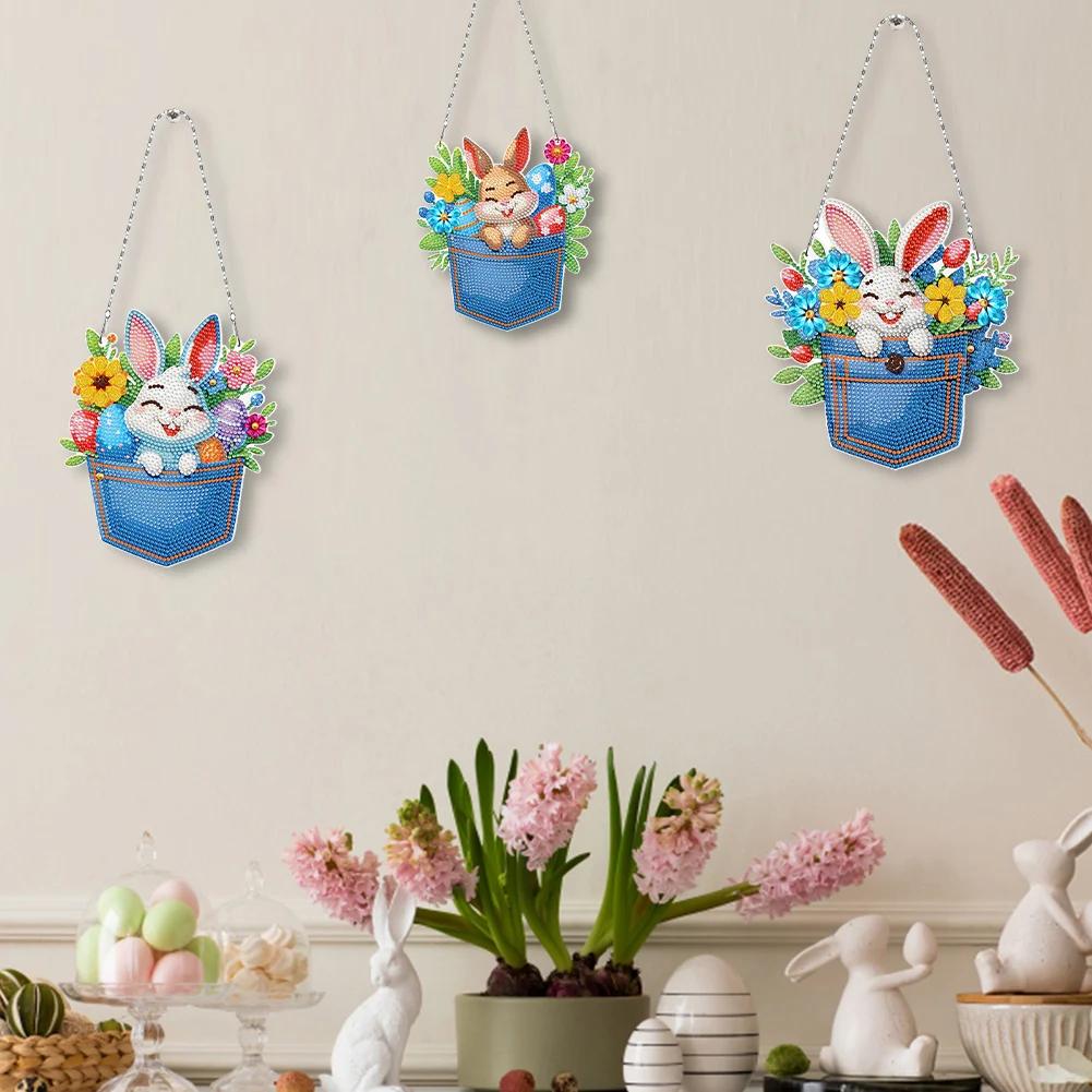 Easter Handmade Diamond Painting Hanging Pendant 5D DIY Diamond Painting Dots Pendant Rhinestone Diamond Art Pendants for Arts