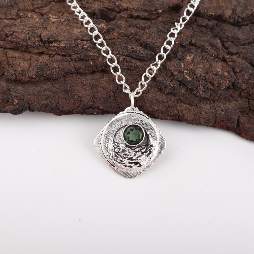 Green Tourmaline Handmade Gemstone Pendant, 925 Solid Sterling Silver Pendant Antique Jewelry, Pendant For Engagement Gift
