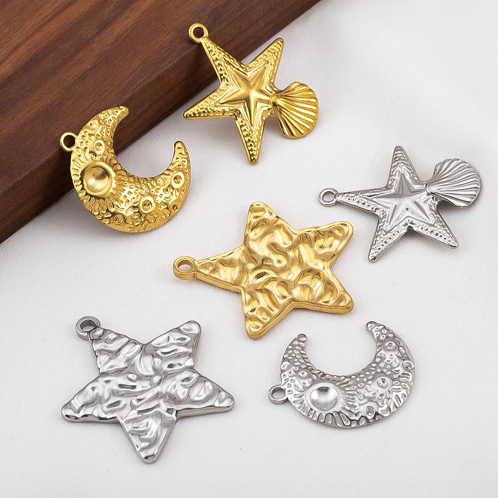 5pcs Stainless Steel Large Sun Star Moon Charms for DIY Women Necklace Bracelet Earrings Pendant Jewelry Craft Making Supplies
