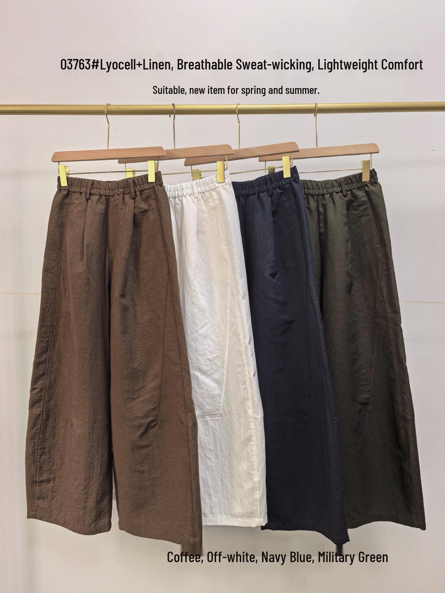 Women s Tencel Linen High-Waist Elastic Casual Pants - Spring/Summer Style, Comfortable, Breathable, Curved Leg Design S