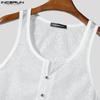 INCERUN Sommer Herre U-hals Ermeløs Knapper Blonder Mesh Gjennomsiktig Casual Tanktopper