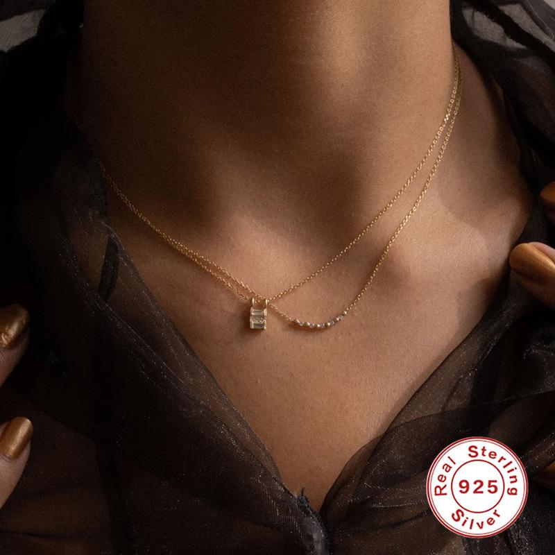 Best Selling S925 Sterling Silver Geometric Zircon Clavicle Necklace Lockhead Necklace