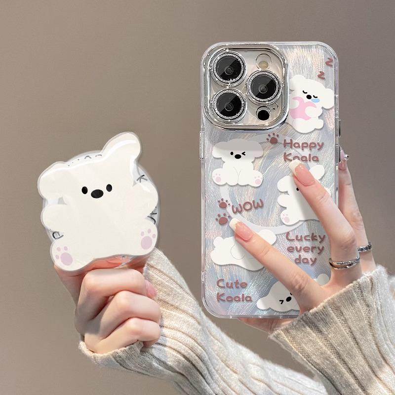 Cute Animal Magnetic Stent Suitable for Apple 15 Feather Yarn Mobile Phone Case 14PRO Full-inclusive Lens Film 13/12