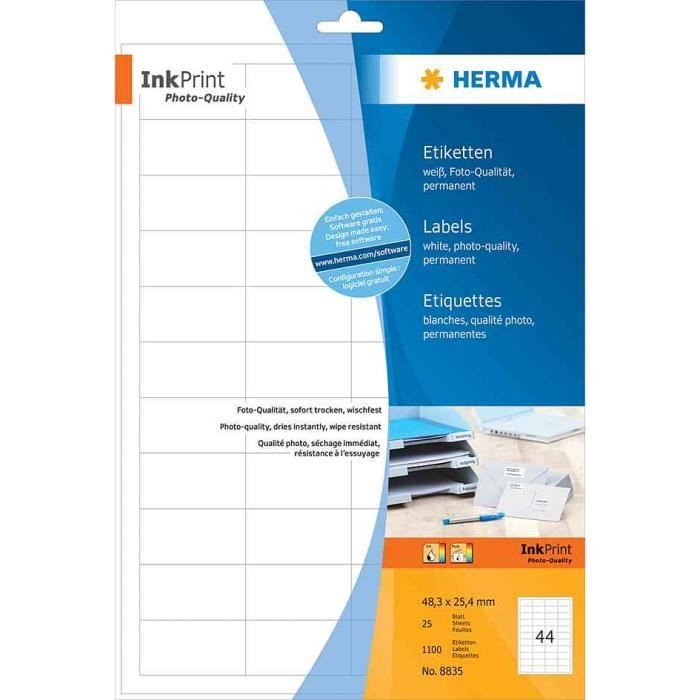 Etiquettes - HERMA - InkPrint Special - 63,5 X 38,1 Mm - Blanc - 525 Étiquettes