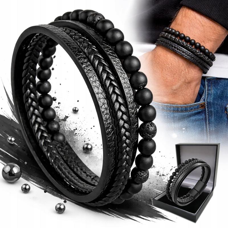 Men' Leather Bracelet Titanium Braided As A Gift THICK Fashionable