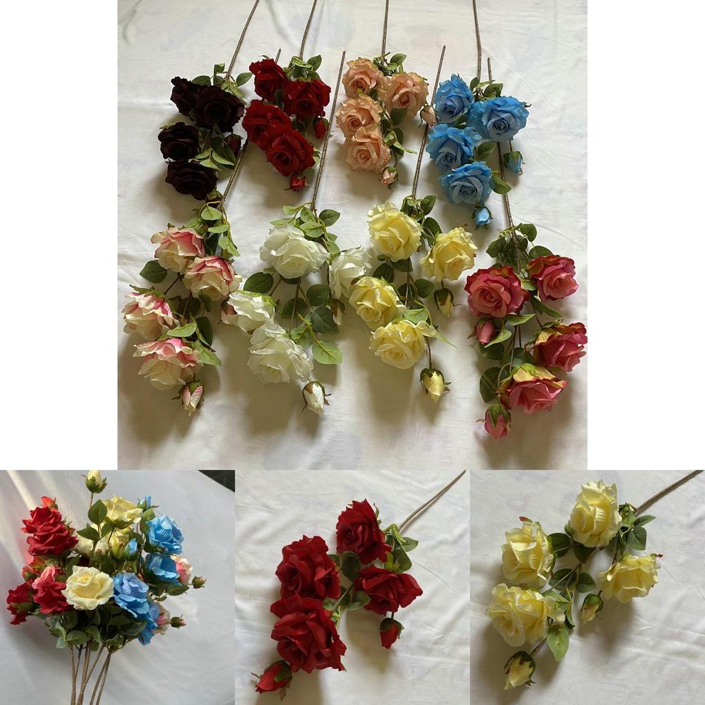 Realistic Faux Rose Flower Six Stem Silk Plant Home Office Decor Gift Idea