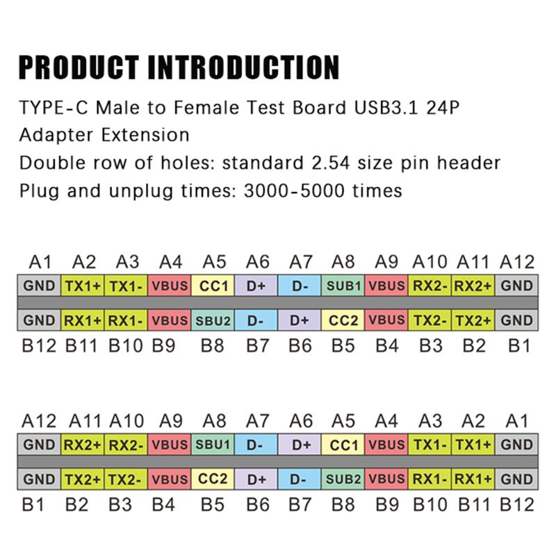 Type-C Male To Female Usb 3.1 Test Pcb Board Adapter Type C 2.54Mm Connector Socket For Data Line Wire Cable Transfer