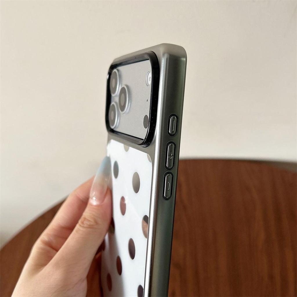 Electroplated Polka Dot Square Mirror Case for iPhone 14/13 & Apple 17/16/15 PROMAX with Drop Protection