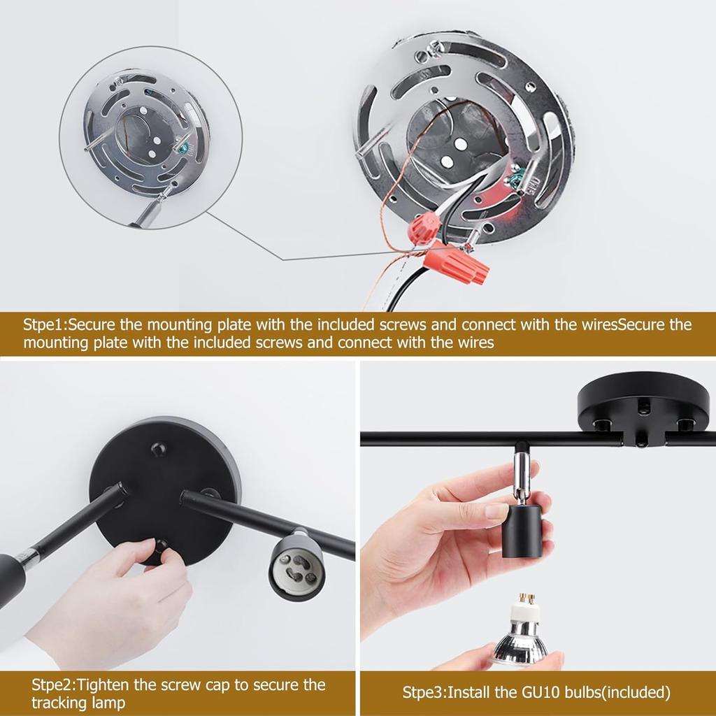 HURYEE Track Lights Ceiling, Black 4 Way Light Fixtures for Kitchen Hallway Bedroom Gallery Fixture Directional Accent Lamp Include 4 Bulbs (4W,