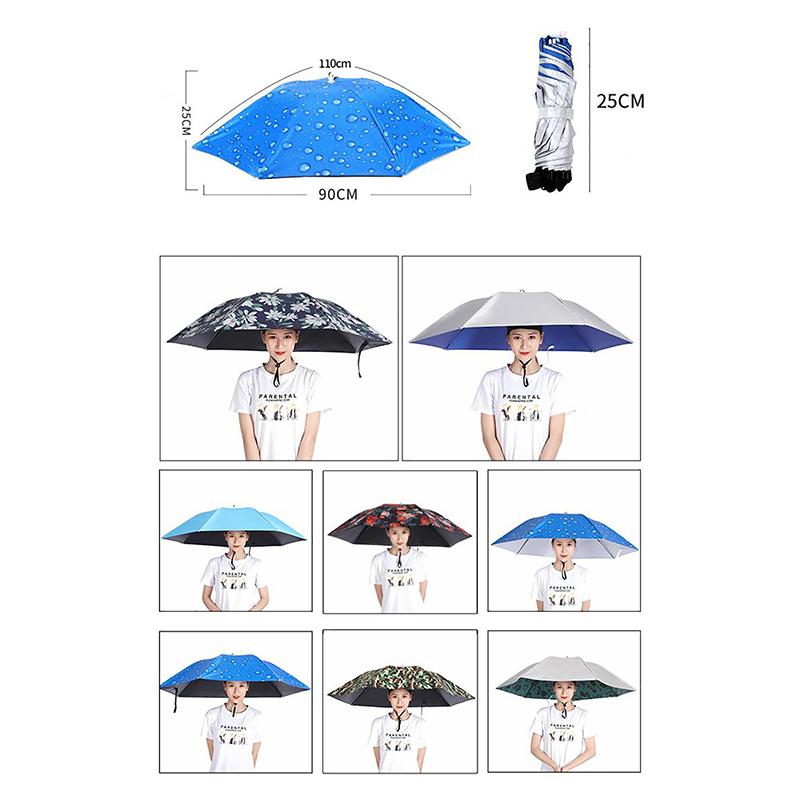 Portable Rain Umbrella Hat Foldable Outdoor Sun Shade Waterproof Camping Fishing Headwear Beach Head Hats Accessory
