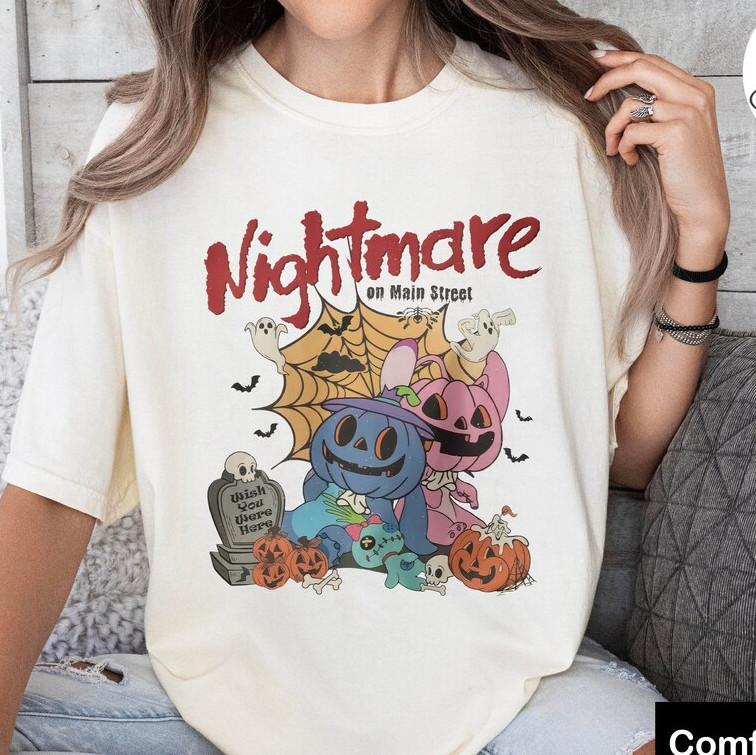 

Stitch And Angel Halloween Shirt Nightmare On The Main Street S-5Xl Unisex T-Shirt M