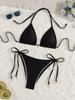Einfarbiger Spitzenbesatz zum Binden Sexy Bikini Split Badeanzug Damen