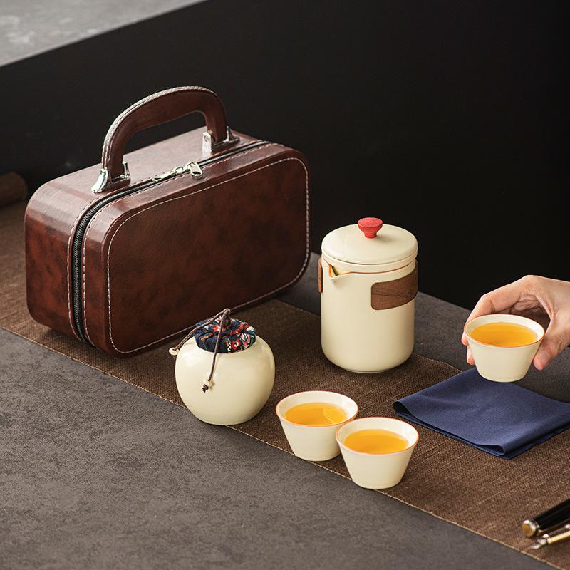 Ru Kiln Travel Tea Set Outdoor Kuaike Cup Drinking Tea Making Tea Cup Kung Fu Tea Set Teapot Business Gift Box