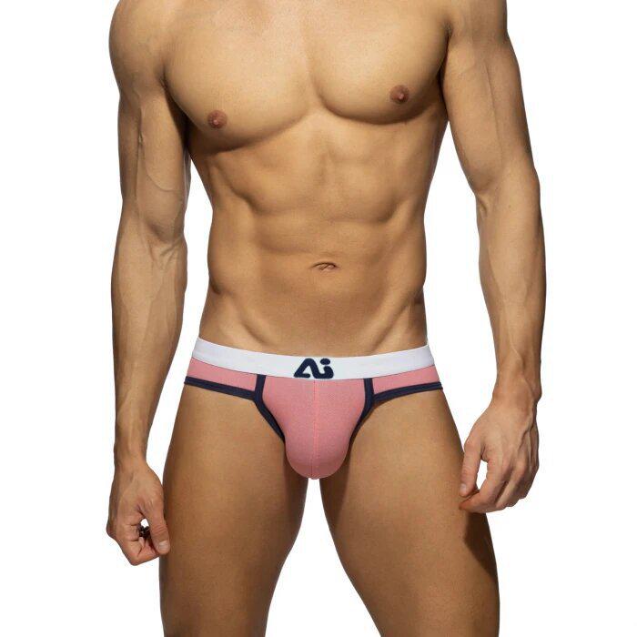 Men's Sexy Pink Low-Waist Ice Silk Briefs with Breathable U-Pouch and Hip-Lifting Design