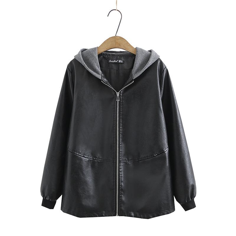Spring and Autumn Winter Short Women's Plus Size Thin Coat Solid Color Hooded Casual Loose Zipper Versatile Coat