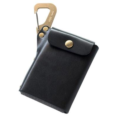 Card Commuter Card Made In Brass [Cliff] Case, Pass, Men's Holder, Carabiner, Gadget, Japan, Leather, (Black)