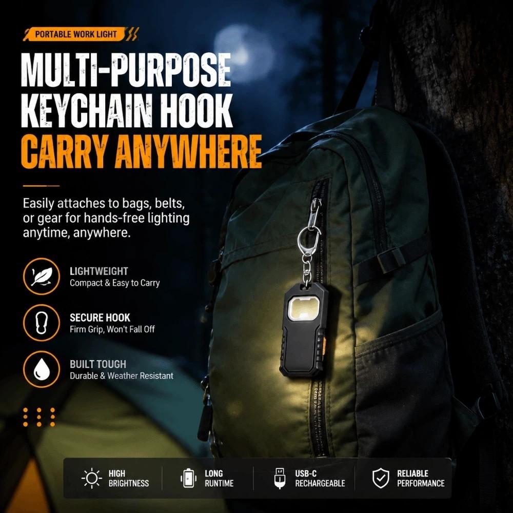 USB Rechargeable Working Light LED COB Emergency Lantern Keychain Flashlight  Outdoor