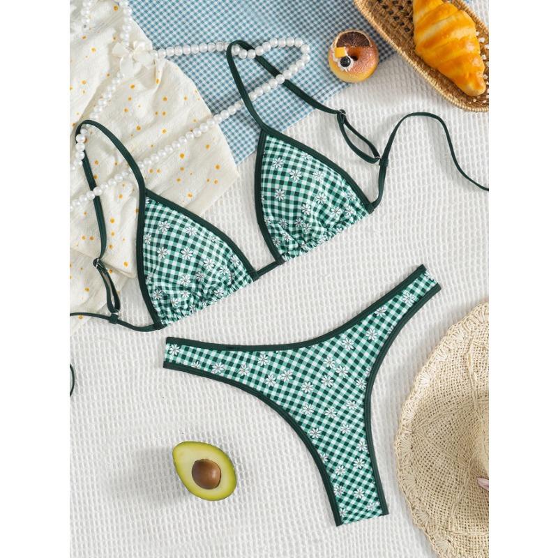 

Раздельный купальник однотонный с фестонами в виде маленьких ромашек, с высоким вырезом, стринги, купальный костюм премиум-класса для женщин L