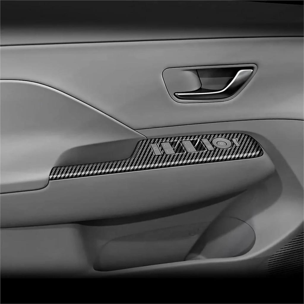 Car Door Armrest Cover Panel Compatible with Hyundai KONA 2024+ Window Glass Lift Switch Button Trim Frame Carbon Fiber Pattern