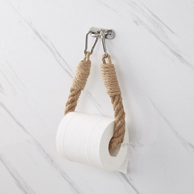 Rope Toilet Paper Holder Natural & Simple Towel Rack Wall Mounted Towel Rings Holder Suitable for Bathroom Kitchen