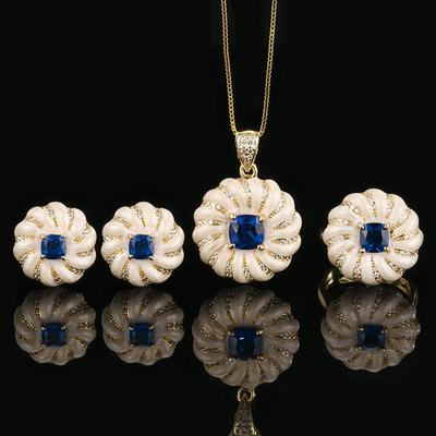 Set Huameimei Cercei Inele Coliere Bijuterii Antice Lux Ușor Temperament Cristale Albastre Ascuțite Senzație High-end Stil Retro Francez