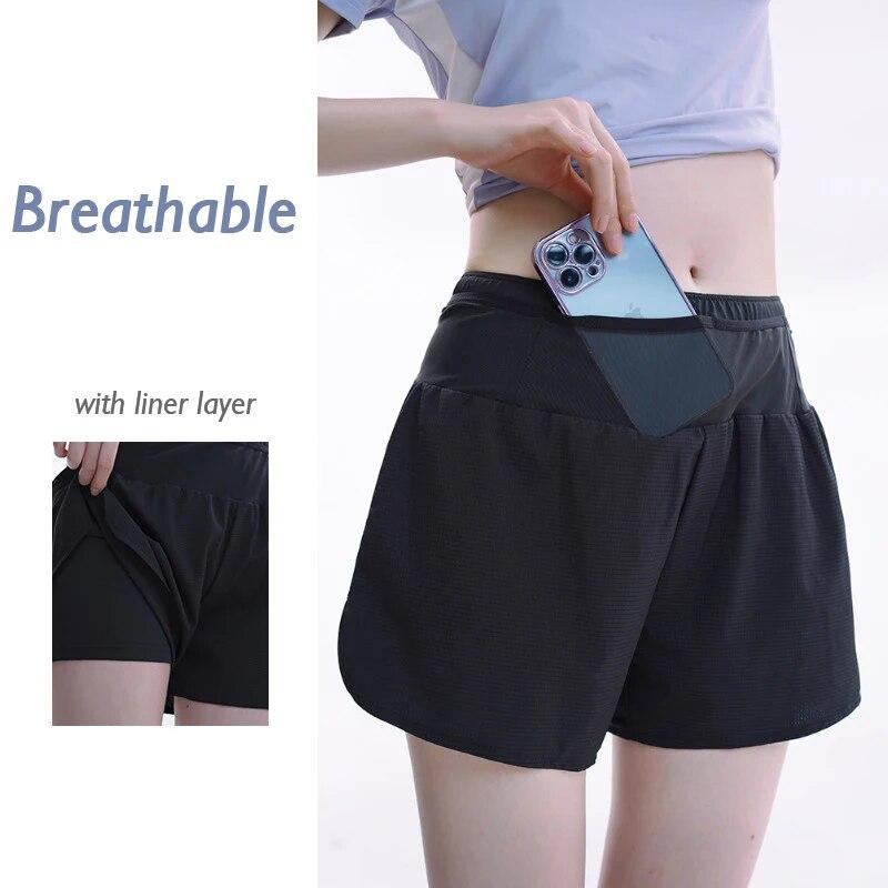 Muži Ženy Quick Dry Marathon Běžecké šortky Lehký trénink Athletic Fitness Sportovní šortky s kapsou v pase Kapsa na telefon