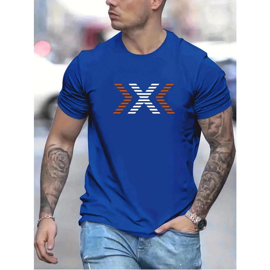 Men's Summer 100% Cotton Fashion Pattern Printed Loose Large Casual Round Neck Short Sleeve T-shirt Casual Letter Pattern Tops
