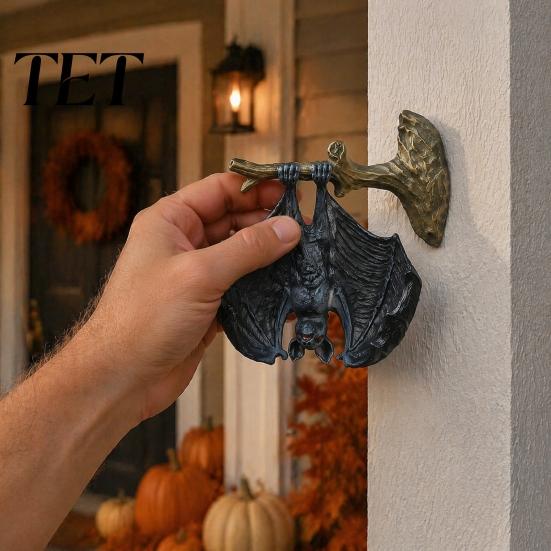 Festive Holiday Decor Halloween Bat Figurine, Resin Hanging Sculpture, Gothic Upside Distressed Retro Down Statue for Outdoor Garden Tree Yard Spooky
