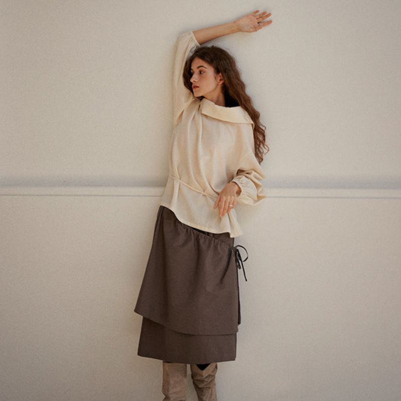 Ouro COTTON APRON SKIRT [ ASH BROWN ]