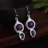 Elegant S925 Plated Charoite Drop Earrings Women Stylish Purple Crystal Dangle Jewelry Gift