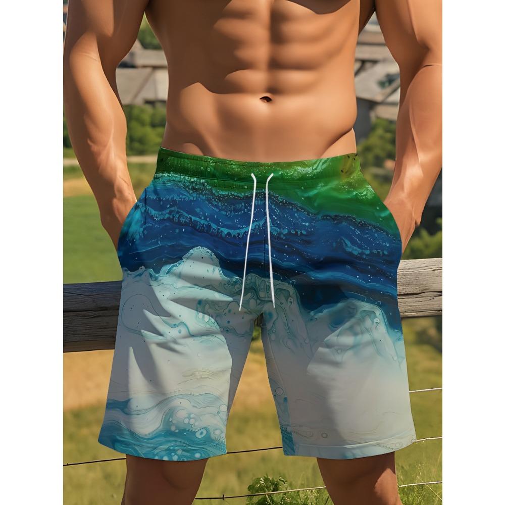 Men's Pink Orange Abstract Fluid Print Beach Shorts Drawstring Waist Quick Dry Casual Swim Trunks 2026