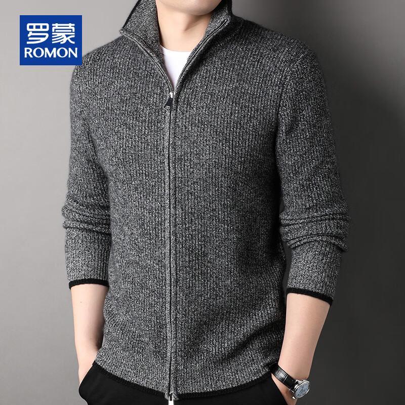 ROMON Men's 100% Cashmere Thick Knit Zipper Cardigan