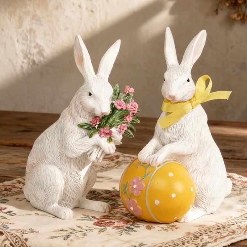 Resin Bunnies Figurine Easter Rabbit Statue Indoor Easter Decoration Modern Art Spring Home Decors,Bunnies Sculpture