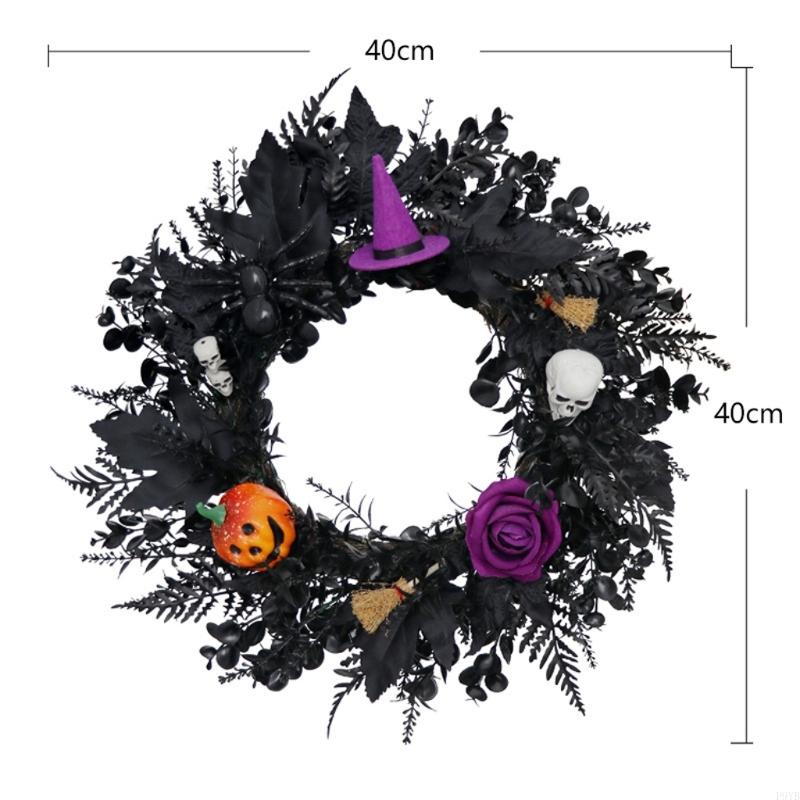 Seasonal Halloween Wreath, 15.7 Inch Black Wall Hanging for Entryway Party Welcome, Porch Use, Window Welcome, and Guest D