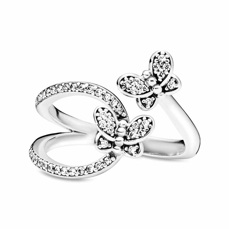 Pandora Enchanted Butterflies 925 Silver Ring Men s and Women s Couple Style butterfly 58 серебряный