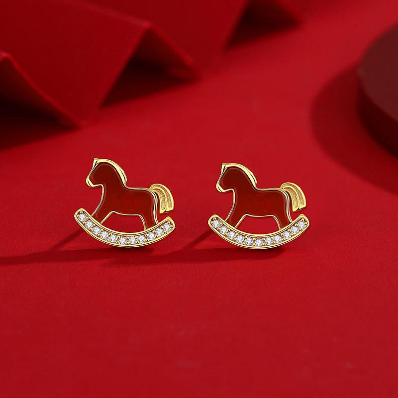 Tichiya Red Agate Earrings for Women - S925 Sterling Silver, Retro National Trend, Year of the Horse Design.